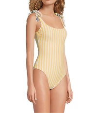 A Loves A Botanical Frames Reversible Tie Shoulder Bandeau One Piece Swimsuit