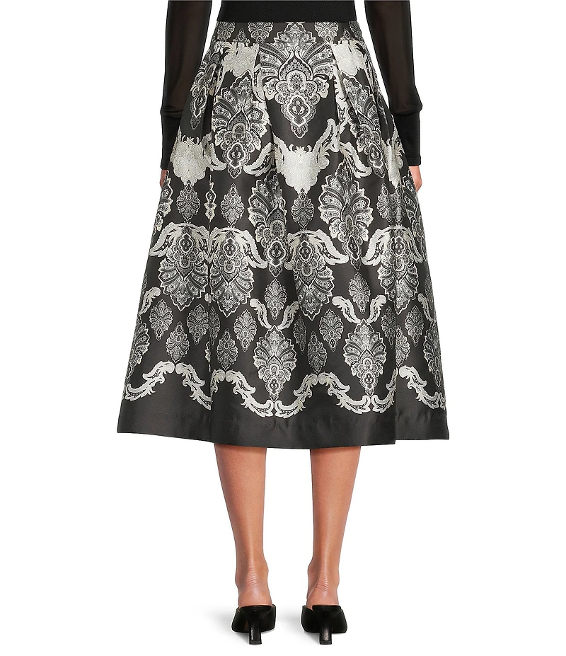 A Loves A Brocade Damask Print High Rise A-Line Flounce Midi Skirt