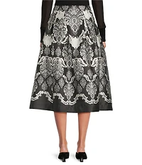 A Loves A Brocade Damask Print High Rise A-Line Flounce Midi Skirt