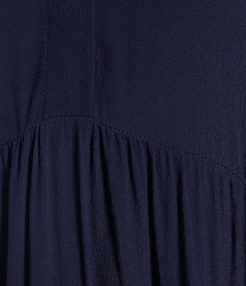 A Loves A Button Down Collar Short Balloon Cuff Sleeve Tiered Waistless Midi Shirt Dress