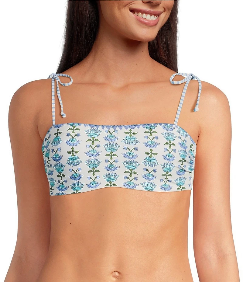 A Loves A Chevron Flower Reversible Embroidered Tie Shoulder Bandeau Swim Top