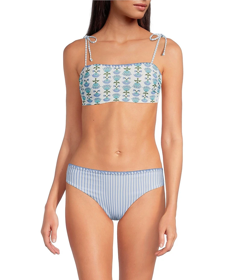 A Loves A Chevron Flower Reversible Embroidered Tie Shoulder Bandeau Swim Top