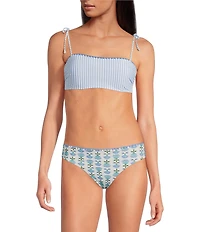 A Loves A Chevron Flower Reversible Embroidered Tie Shoulder Bandeau Swim Top