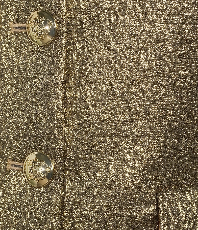 A Loves A Coated Metallic Crew Neck Long Sleeve Button Front Cropped Coordinating Blazer