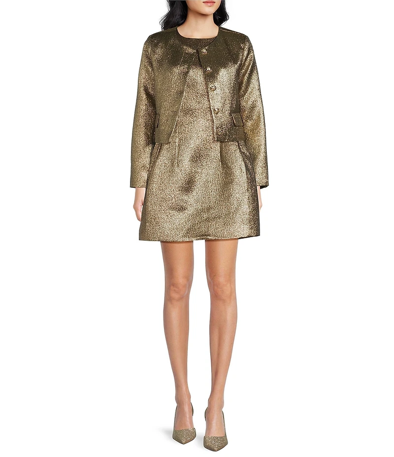 A Loves A Coated Metallic Crew Neck Sleeveless A-Line Mini Coordinating Dress