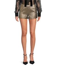 A Loves A Coated Metallic High Rise Flat Front Coordinating Mini Shorts