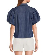 A Loves A Collared Short Bubble Sleeve Button Front Woven Top