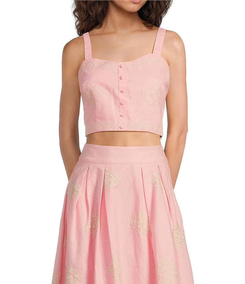 A Loves A Woven Embroidered Sleeveless Tank Strap Sweetheart Neckline Cropped Coordinating Bralette Top