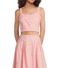 A Loves A Woven Embroidered Sleeveless Tank Strap Sweetheart Neckline Cropped Coordinating Bralette Top