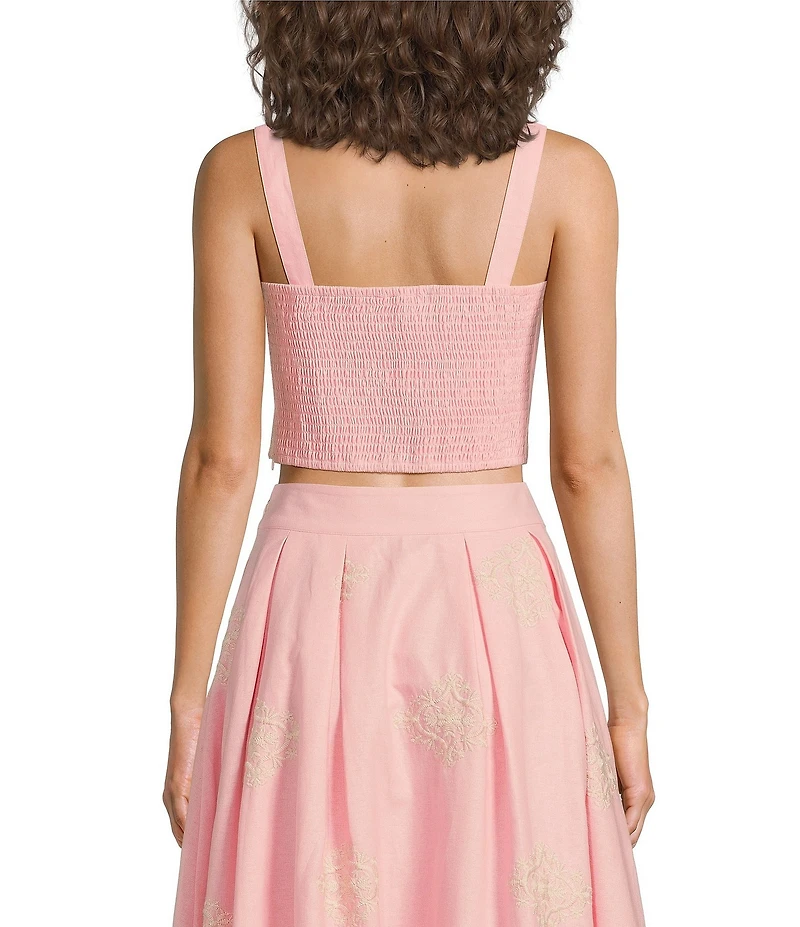 A Loves A Woven Embroidered Sleeveless Tank Strap Sweetheart Neckline Cropped Coordinating Bralette Top