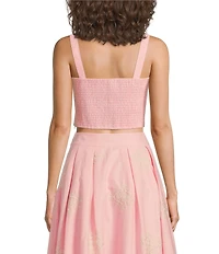 A Loves A Woven Embroidered Sleeveless Tank Strap Sweetheart Neckline Cropped Coordinating Bralette Top