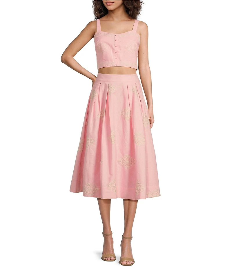 A Loves A Woven Embroidered Sleeveless Tank Strap Sweetheart Neckline Cropped Coordinating Bralette Top