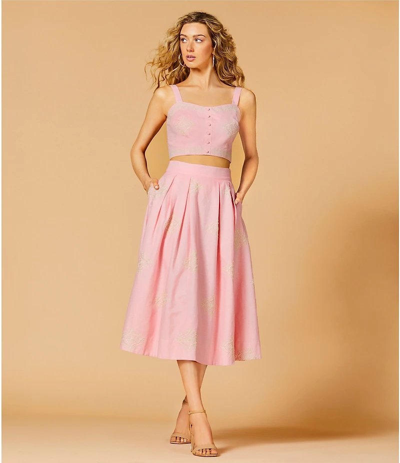 A Loves A Woven Embroidered Sleeveless Tank Strap Sweetheart Neckline Cropped Coordinating Bralette Top