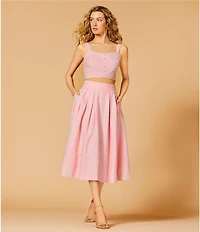 A Loves A Woven Embroidered Sleeveless Tank Strap Sweetheart Neckline Cropped Coordinating Bralette Top