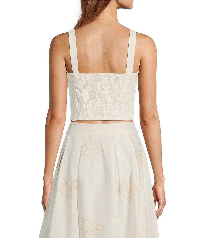 A Loves A Woven Embroidered Sleeveless Tank Strap Sweetheart Neckline Cropped Coordinating Bralette Top