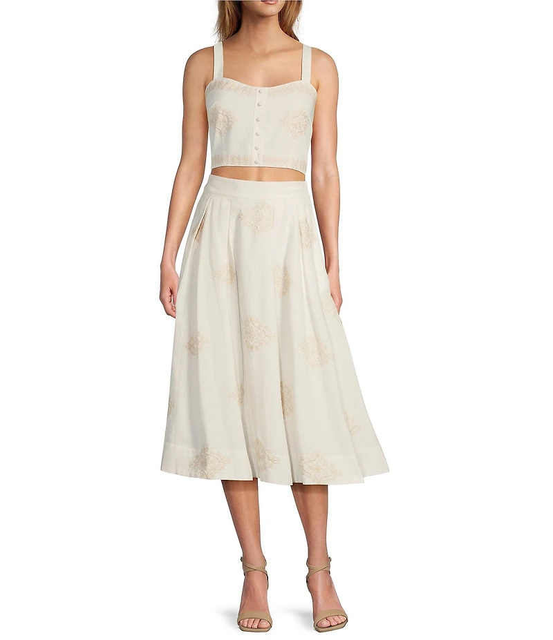 A Loves A Woven Embroidered Sleeveless Tank Strap Sweetheart Neckline Cropped Coordinating Bralette Top