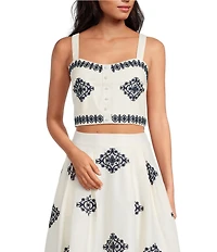 A Loves A Woven Embroidered Sleeveless Tank Strap Sweetheart Neckline Cropped Coordinating Bralette Top