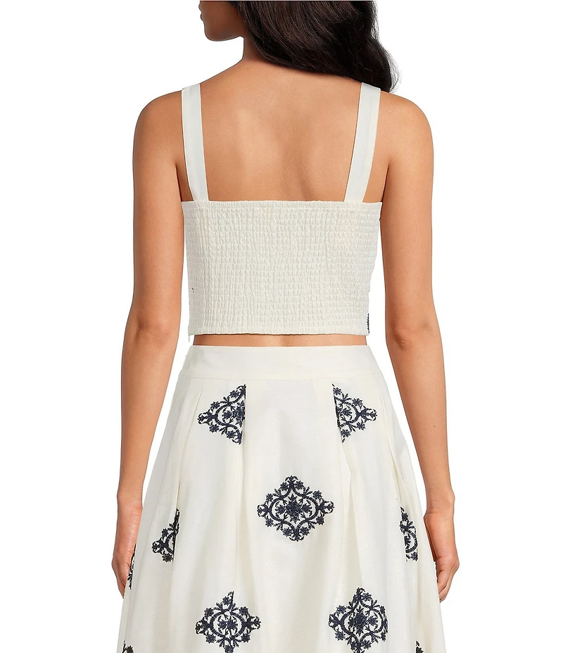 A Loves A Woven Embroidered Sleeveless Tank Strap Sweetheart Neckline Cropped Coordinating Bralette Top