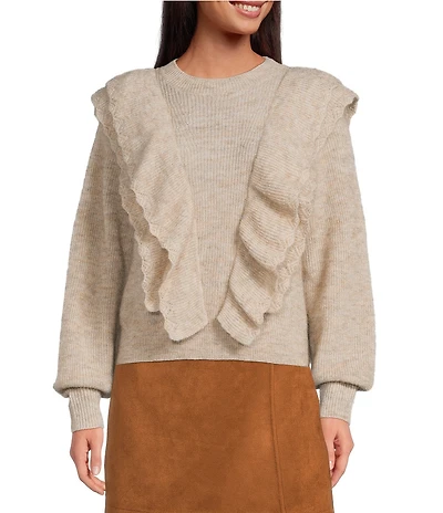 A Loves A Crew Neck Long Sleeve Mohair Wool Blend Sweater
