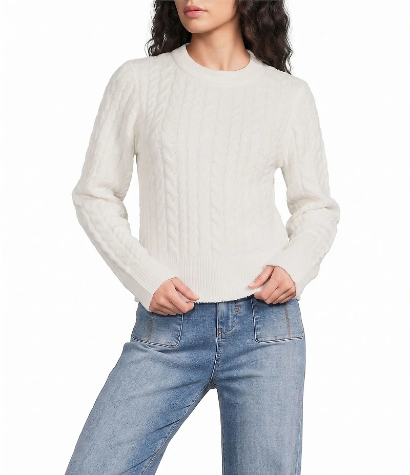 A Loves A Denim Cuffed Collared Long Sleeve Cable Knit Sweater