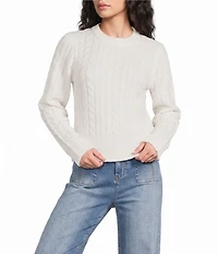 A Loves A Denim Cuffed Collared Long Sleeve Cable Knit Sweater