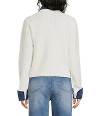 A Loves A Denim Cuffed Collared Long Sleeve Cable Knit Sweater