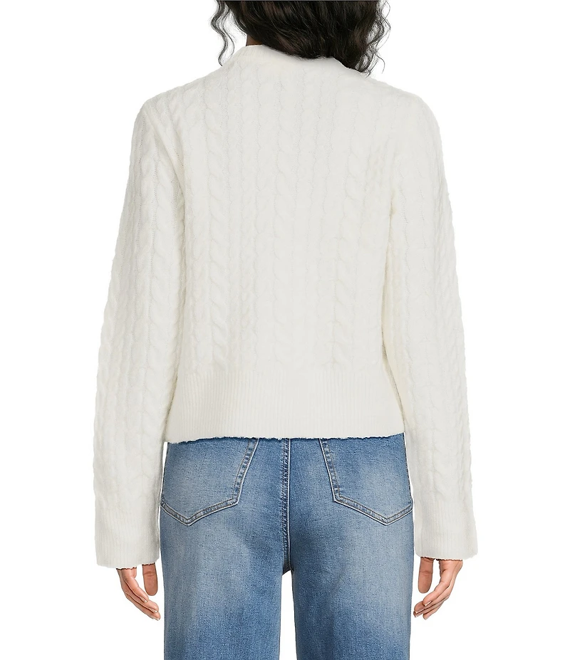 A Loves A Denim Cuffed Collared Long Sleeve Cable Knit Sweater