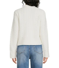 A Loves A Denim Cuffed Collared Long Sleeve Cable Knit Sweater