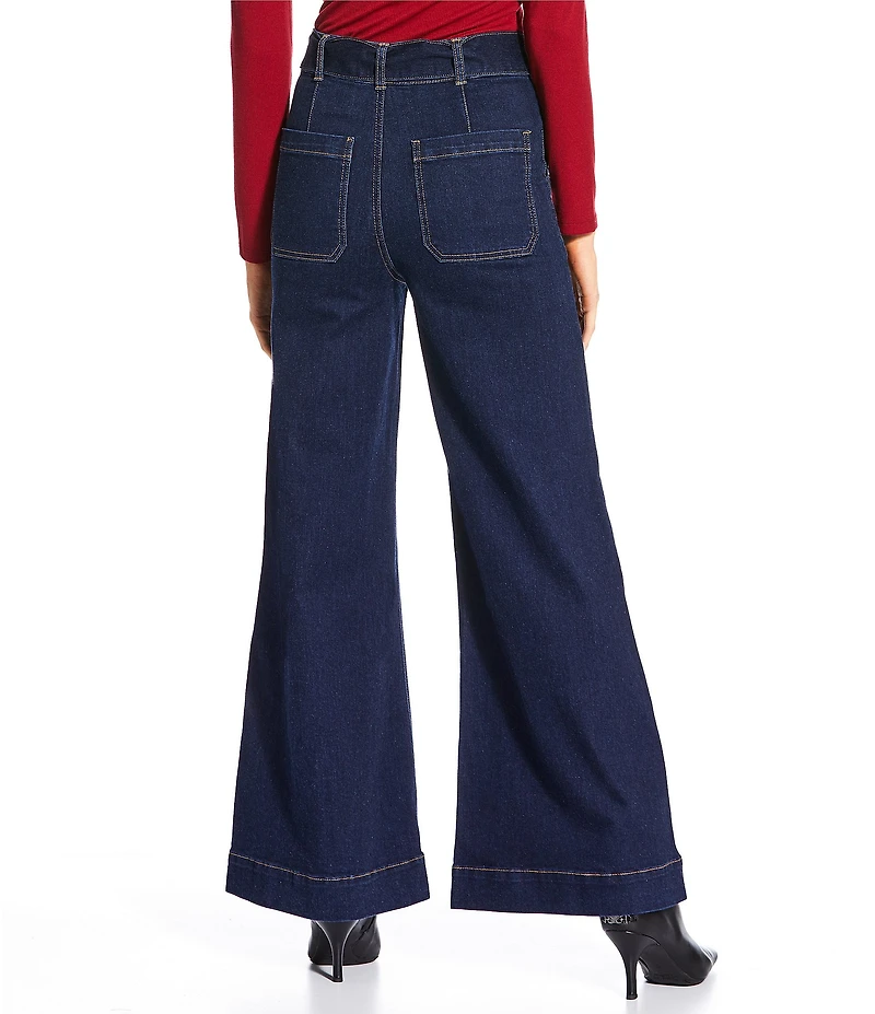 A Loves A Denim High Rise Bow Tie Waist Wide Flare Leg Full Length Jeans