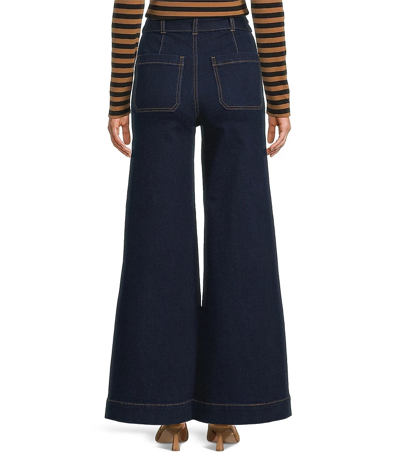 A Loves A Denim High Rise Bow Tie Waist Wide Flare Leg Full Length Jeans