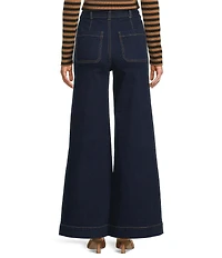 A Loves A Denim High Rise Bow Tie Waist Wide Flare Leg Full Length Jeans