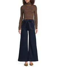 A Loves A Denim High Rise Bow Tie Waist Wide Flare Leg Full Length Jeans