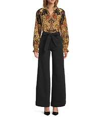A Loves A Denim High Rise Tie Belt Waist Wide Straight Leg Jeans