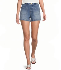 A Loves A Denim Mid Rise Patch Front Pocket Shorts