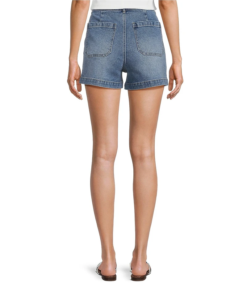 A Loves A Denim Mid Rise Patch Front Pocket Shorts