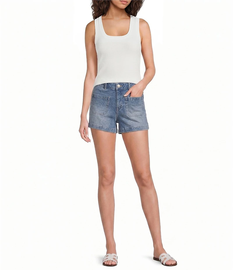 A Loves A Denim Mid Rise Patch Front Pocket Shorts