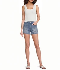 A Loves A Denim Mid Rise Patch Front Pocket Shorts