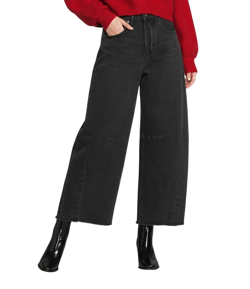 A Loves A Denim Mid Rise Wide Barrel Leg Length Raw Edge Hem Jeans