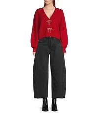 A Loves A Denim Mid Rise Wide Barrel Leg Length Raw Edge Hem Jeans