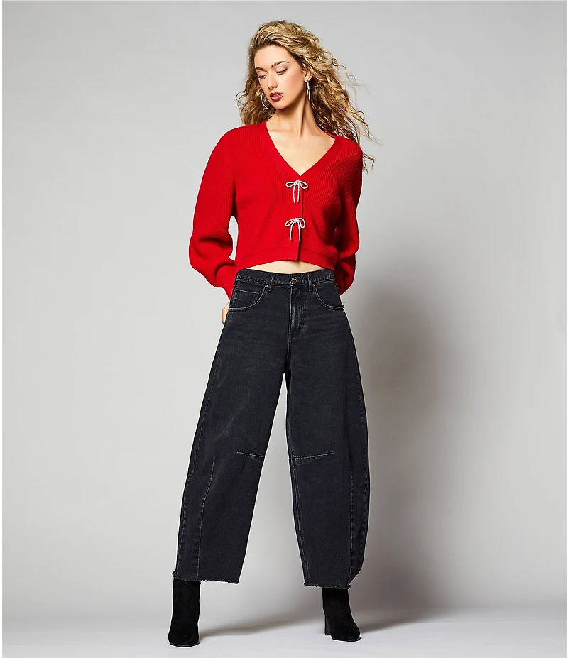 A Loves A Denim Mid Rise Wide Barrel Leg Length Raw Edge Hem Jeans