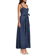 A Loves A Denim Sweetheart Neck Sleeveless Button Front A-Line Maxi Dress