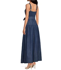 A Loves A Denim Sweetheart Neck Sleeveless Button Front A-Line Maxi Dress