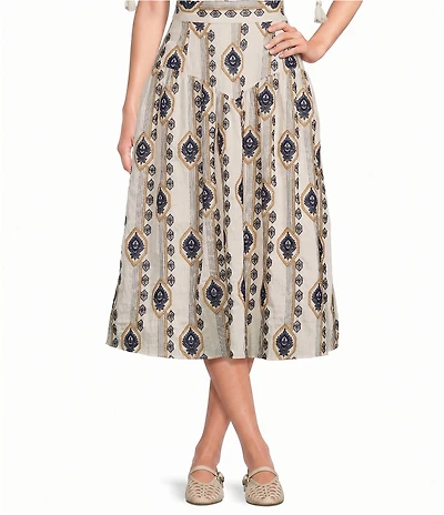 A Loves A Embroidered High Rise A-Line Woven Midi Skirt
