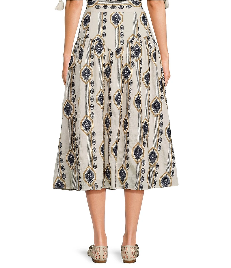 A Loves A Embroidered High Rise A-Line Woven Midi Skirt