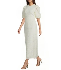 A Loves A Embroidered Round Neck Long Bubble Sleeve A-Line Maxi Dress