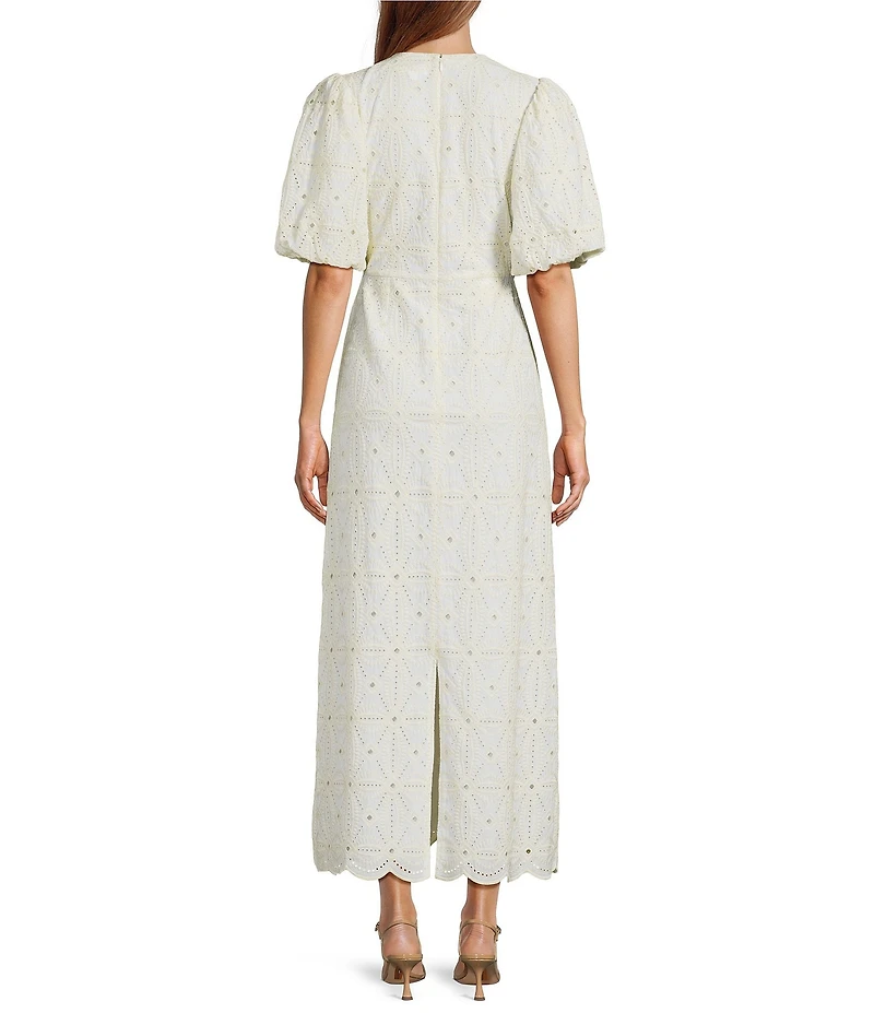 A Loves A Embroidered Round Neck Long Bubble Sleeve A-Line Maxi Dress
