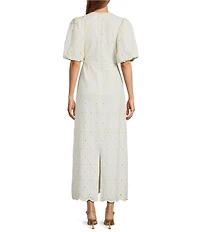 A Loves A Embroidered Round Neck Long Bubble Sleeve A-Line Maxi Dress