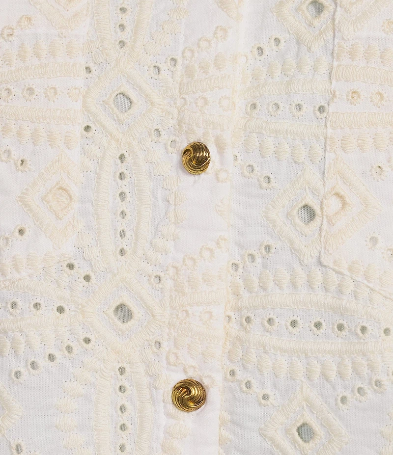 A Loves A Embroidered Shirt Collar Short Bubble Sleeve Button Front Shirt