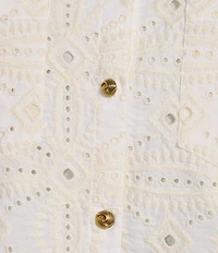 A Loves A Embroidered Shirt Collar Short Bubble Sleeve Button Front Shirt