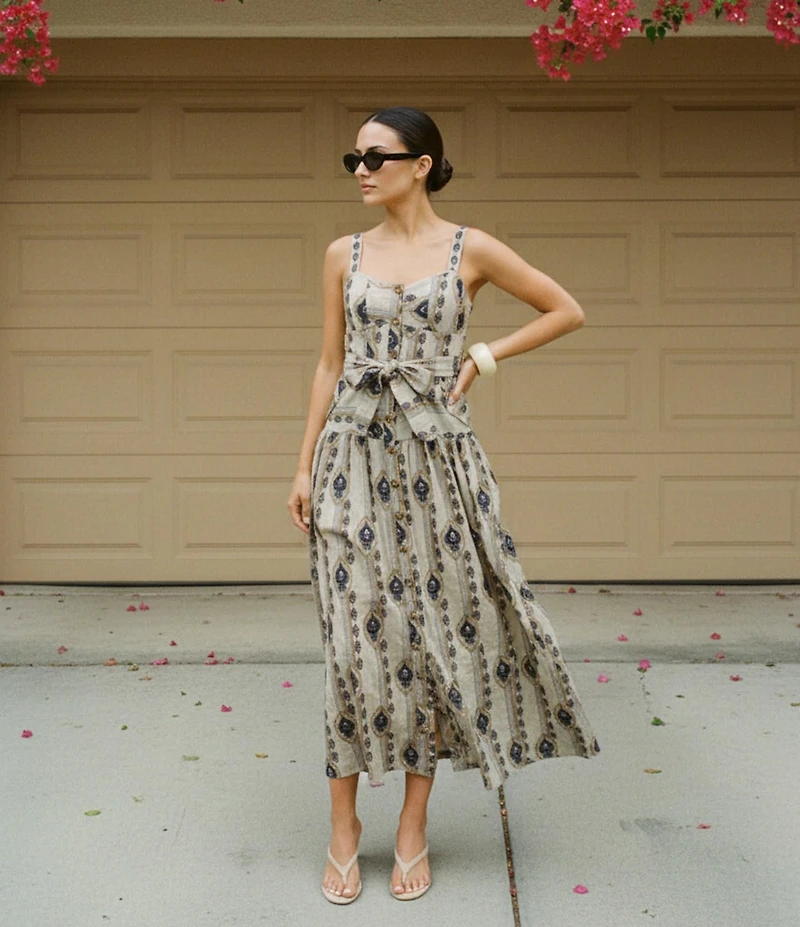 A Loves A Embroidered Sweetheart Neck Sleeveless Button Front A-Line Maxi Dress